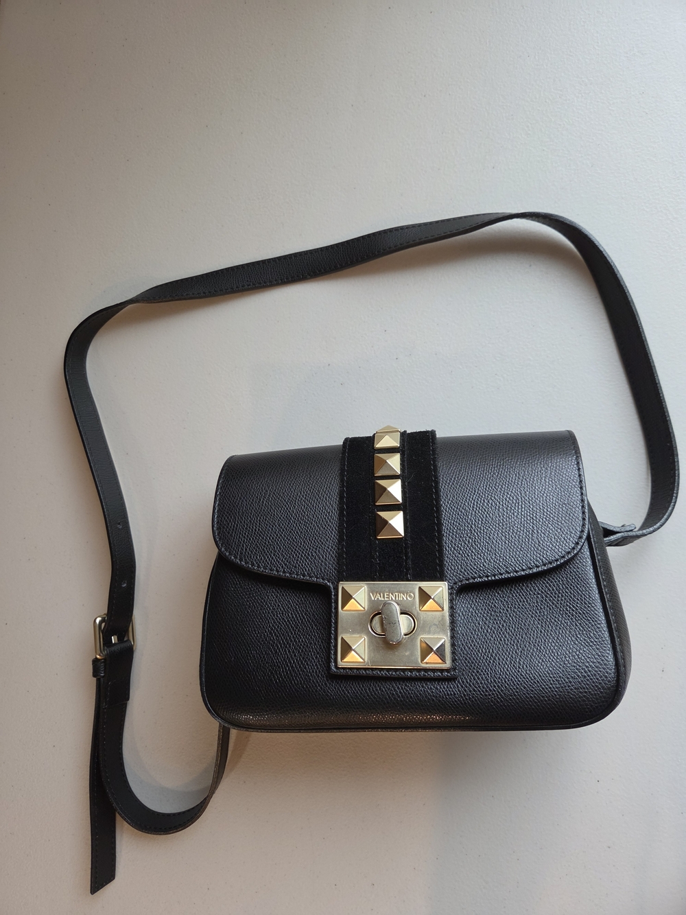 Valentino Black Leather Crossbody Bag with Gold Studs